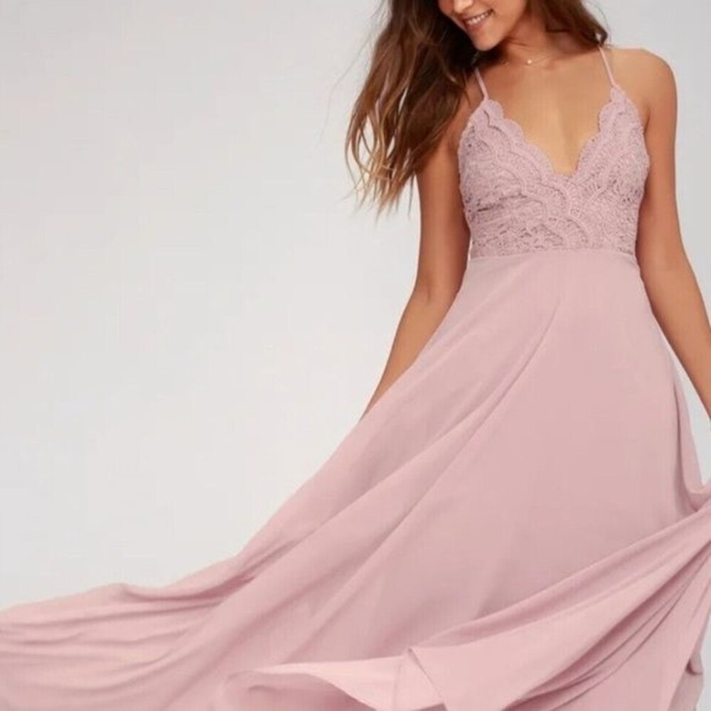 LULUS SIZE LARGE MADELYN LACE MAXI DRESS BRIDESMAID DUSTY LAVENDER Lulu's